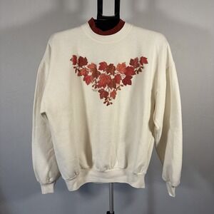 VTG Morning Sun XL Fall Leaves Autumn Grandma Sweatshirt 90s Cottage Cream Cute